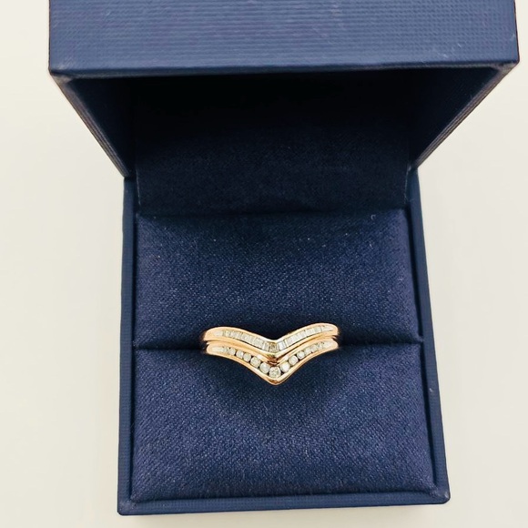 Jewelry - 0.35 CT Natural Diamond Double Chevron Rose Gold Overlay Sterling Silver Ring